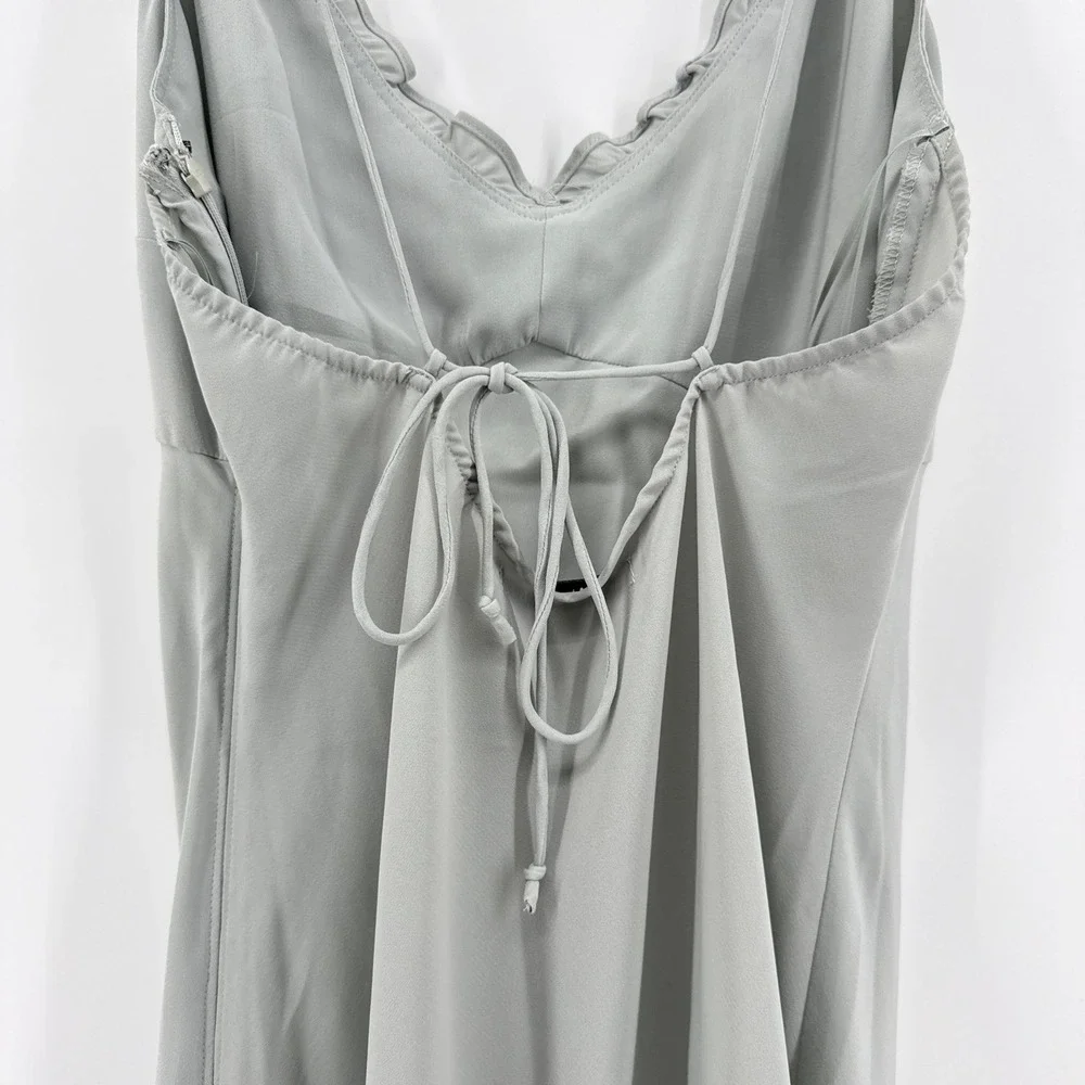 Abercrombie & Fitch Ruffle Slip Maxi Dress‎ Large Tall Sage Green Tie Back Slit